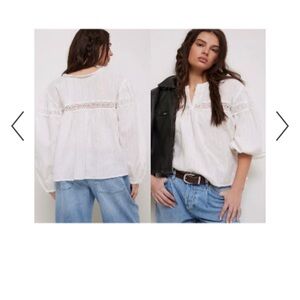 Free People White Ella Dot Eyelet Blouse